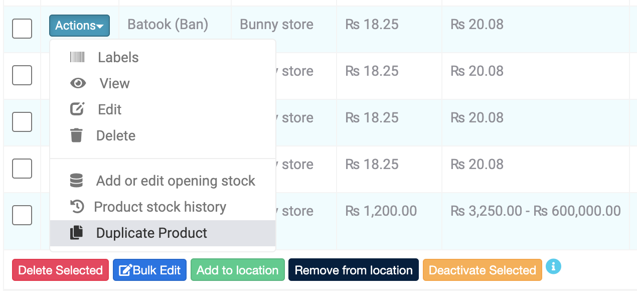 Duplicate Product example