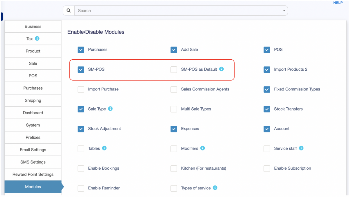 Enable SM POS Screenshot