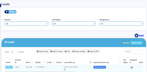 Leads Interface