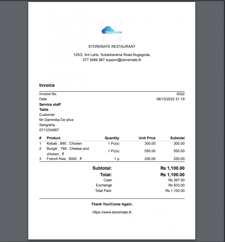 Invoice Print Screenshot