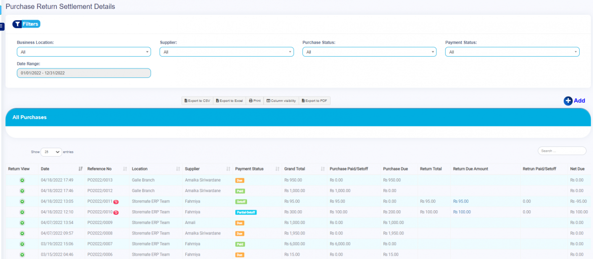 Return Settlement Tab