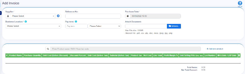 Add Purchase Invoice