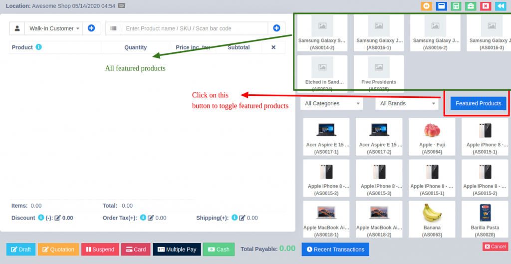 Select featured products screenshot