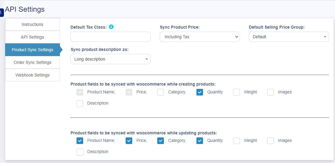 Product Sync Settings