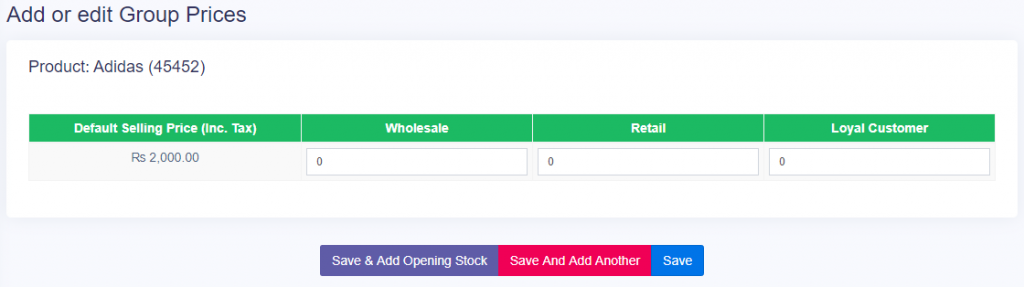 Enter Prices for Selling Price Groups