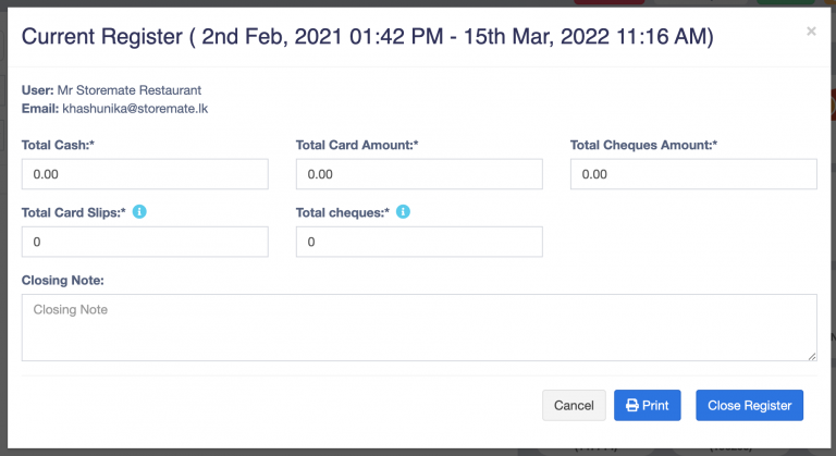 Enter cash-in-hand amount