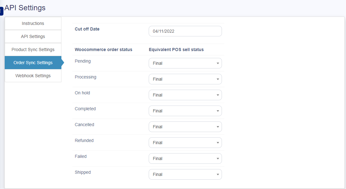 Order Sync Settings