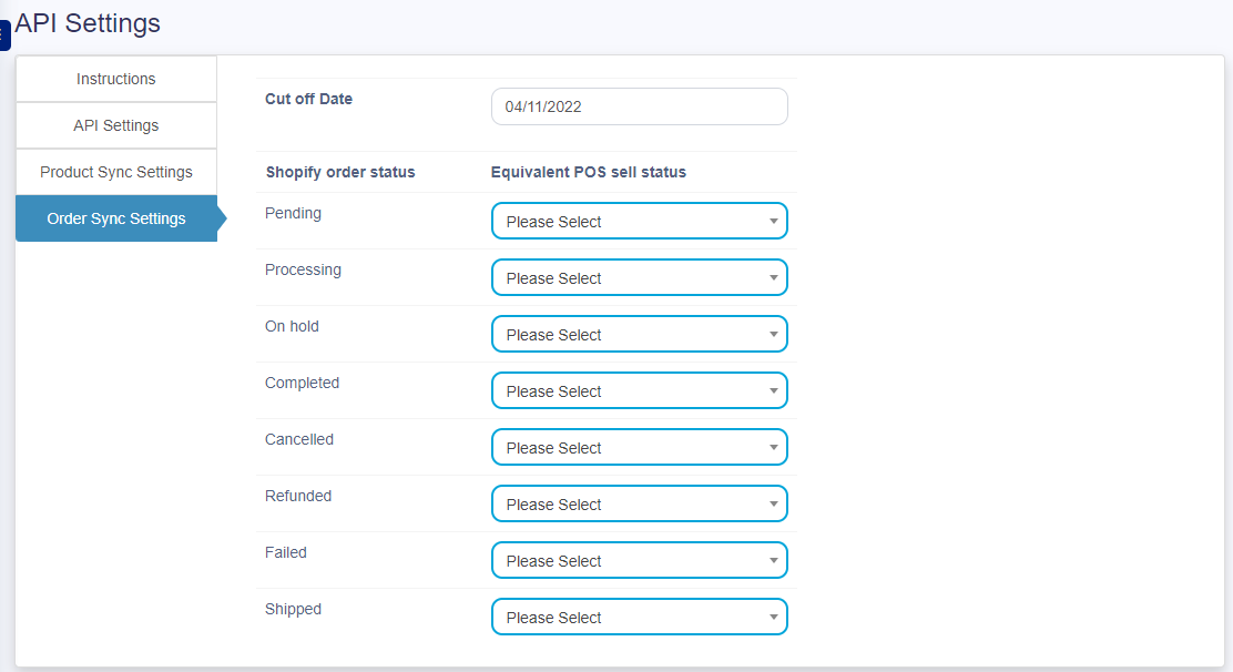 Order Sync Settings