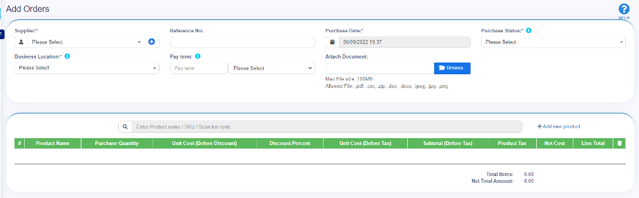 Add Purchase Order