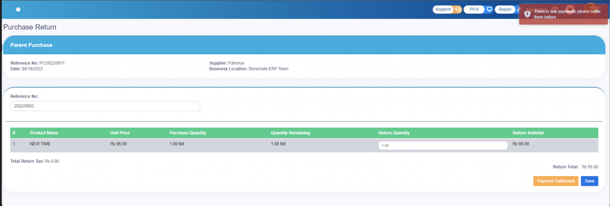 Payment Settlement Button
