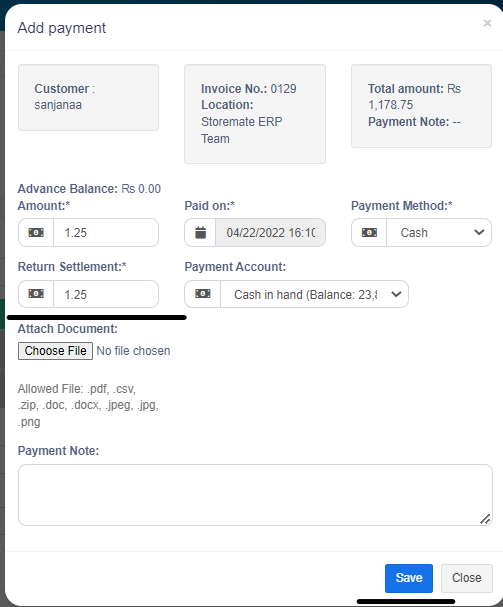 Finalize Payment Screenshot