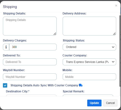 Shipping Details Instructions