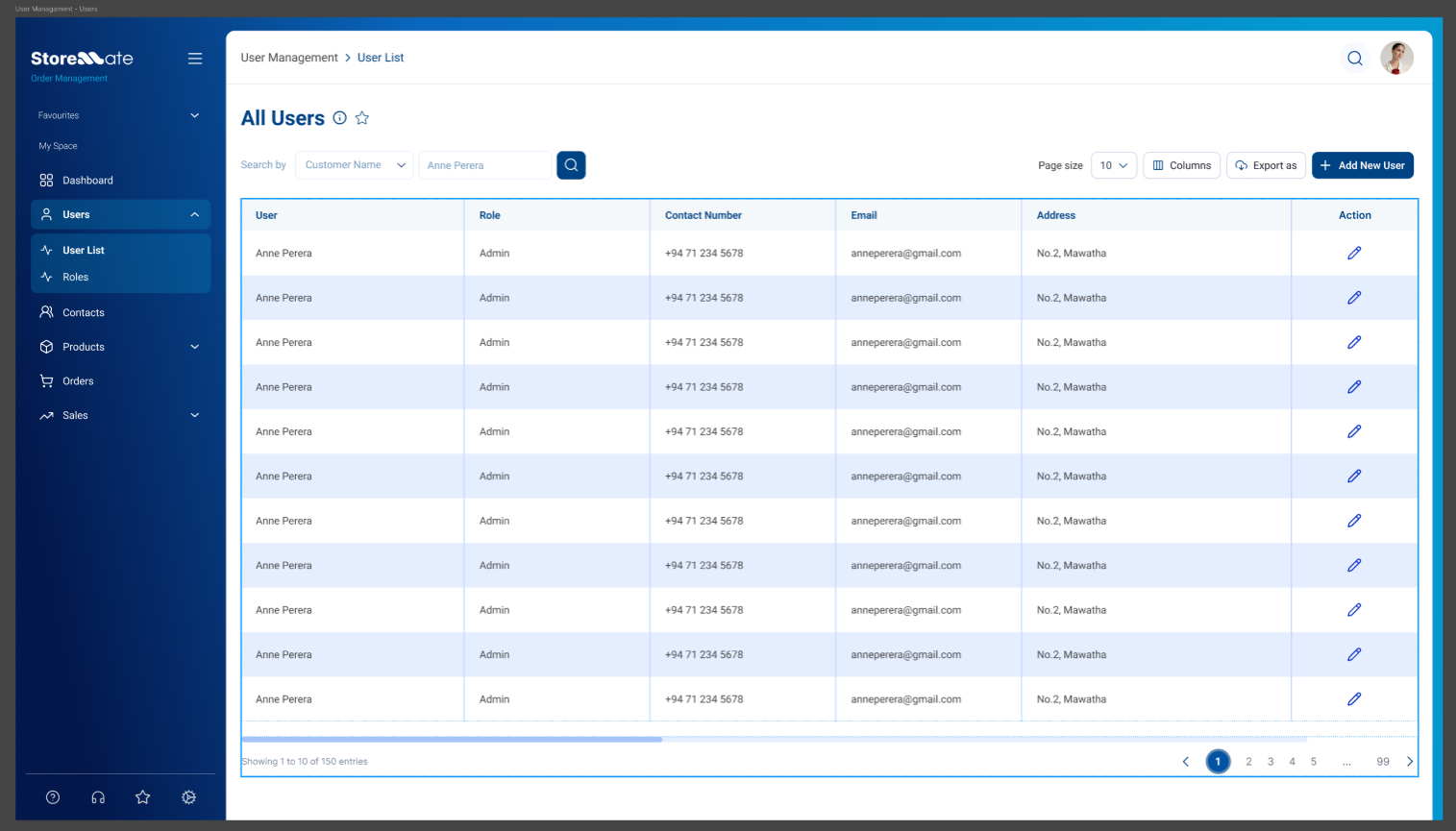 User List Table View