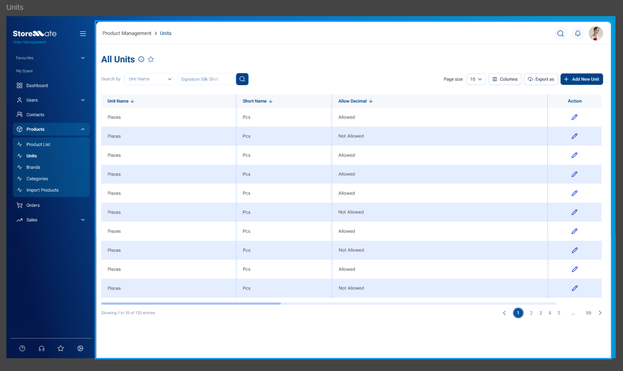 Units Table View