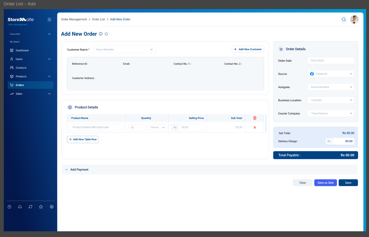 All-in-One Screen (Add Payment Hidden)