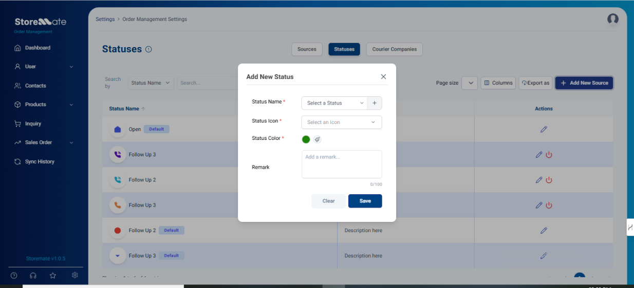 Add New Status Example