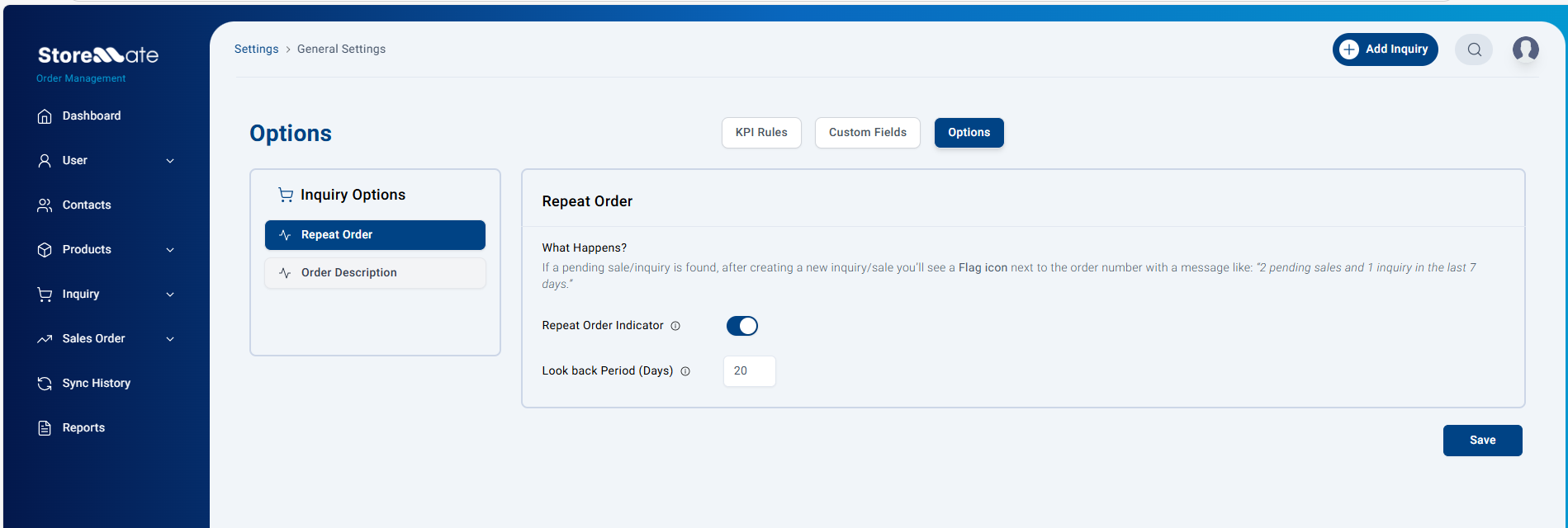 Repeat Order Settings